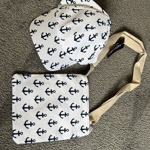 Crossbody & Hat Set! BUNDLE! Natural Tan & Black Canvas Nautical Anchor Pattern.